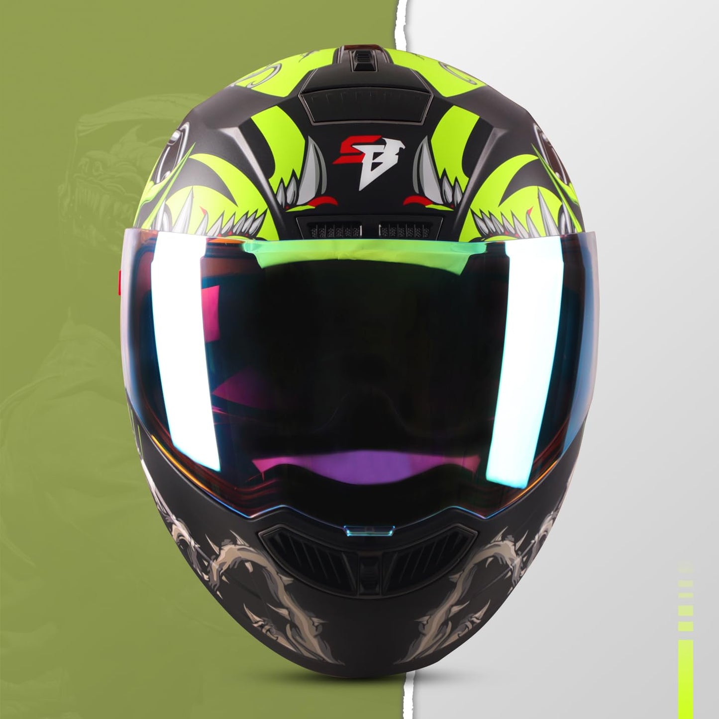 Steelbird SBA-1 Angry Dog ISI Certified Full Face Graphic Helmet for Men and Women with Inner Smoke Sun Shield
