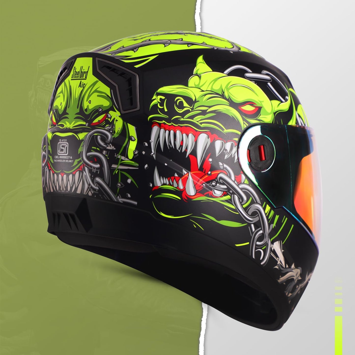 Steelbird SBA-1 Angry Dog ISI Certified Full Face Graphic Helmet for Men and Women with Inner Smoke Sun Shield